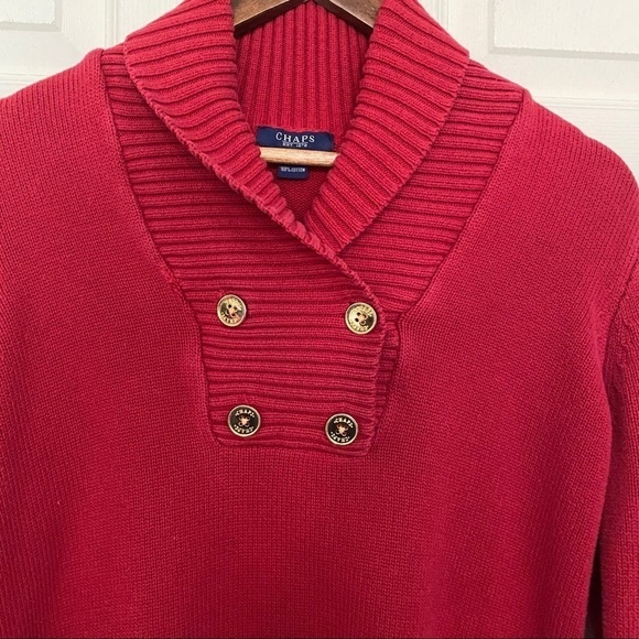 Chaps Nautical Gold Button Red Long Sleeve Sweater - Picture 3 of 6